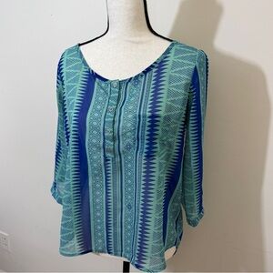 Tantrums Graphic Blue and Green 3/4 Sleeve Tunic